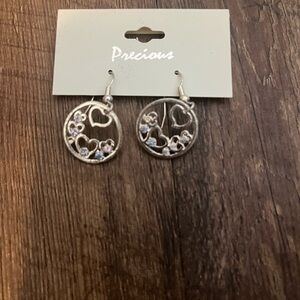 NWT Precious Silver Heart Circle Earrings